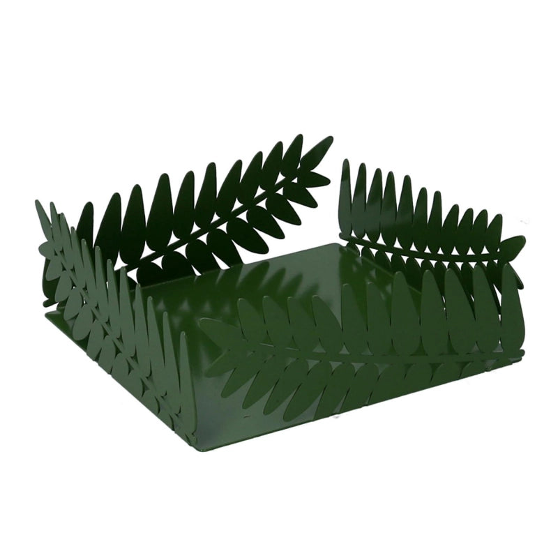 Portatovaglioli metallo foglia alloro verde scuro rettangolare cm 16,5x16,5h6,5