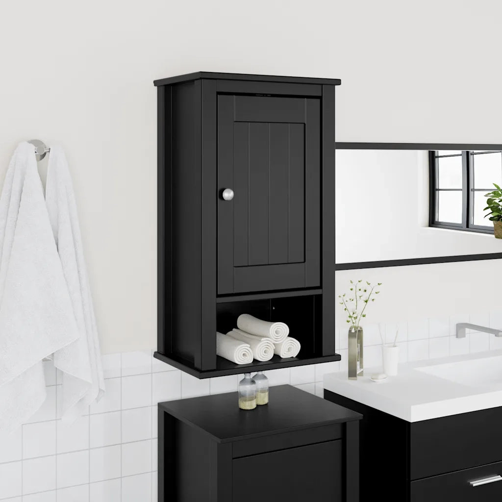 Mobile da Bagno | Armadio da bagno a Muro BERG Nero 40x27x71,5 cm Massello Pino