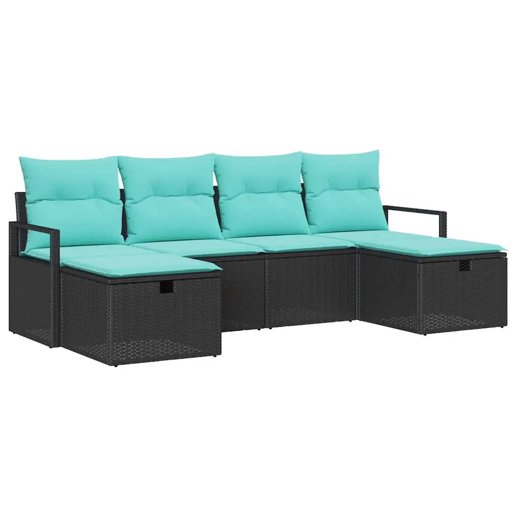 Set di divani con cuscino 6 pcs Nero e Turchese polyrattan