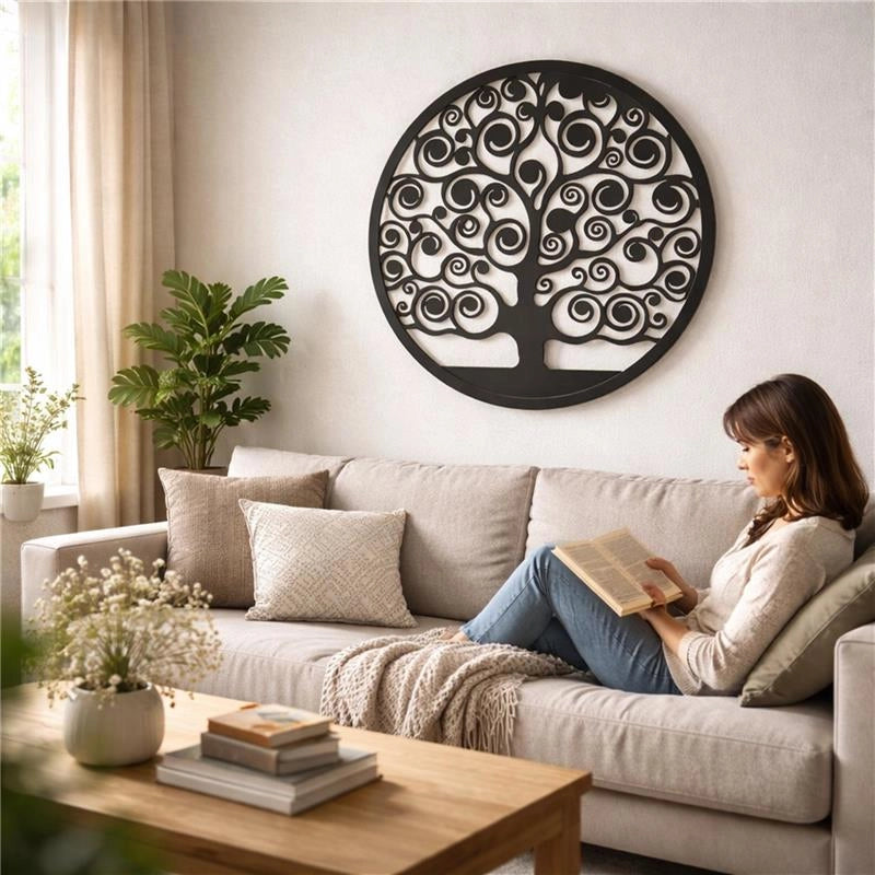 PANNELLO DEORATIVO TONDO IN METALLO 60 CM ALBERO DELLA VITA NERO