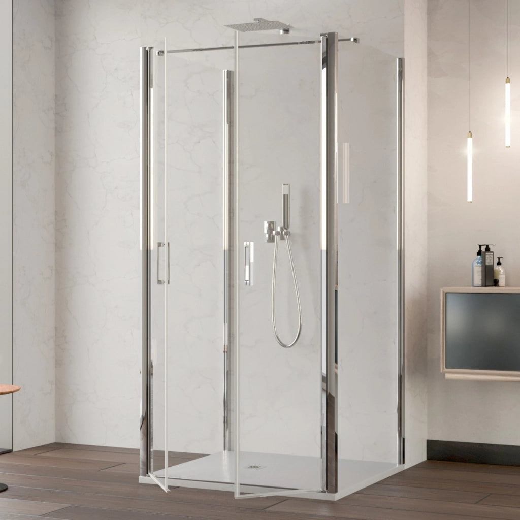 Box doccia saloon tre lati senza profili trasparente 6mm h195 dobla, misura 90x90x90