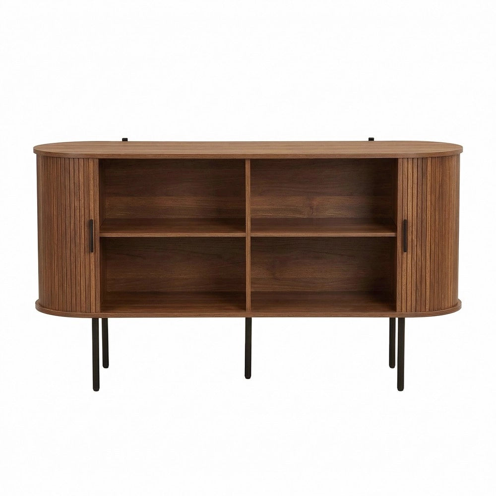 Credenza con Ante a Tapparella ¨C MINIMAL ¨C Legno MDF, Gambe in Metallo, Grigio