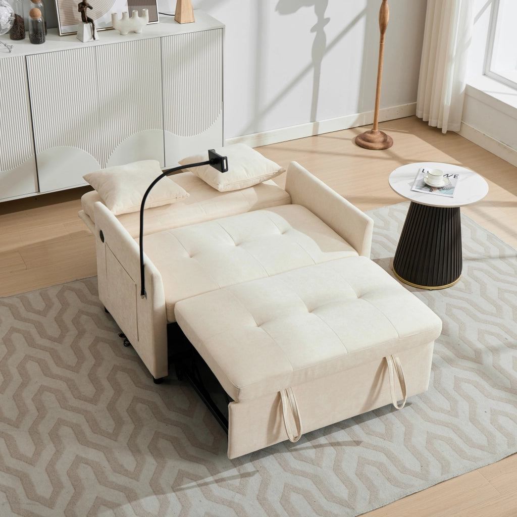 Poltrona imbottita moderna beige con porta USB e supporto tablet; 109x72x83;5 cm