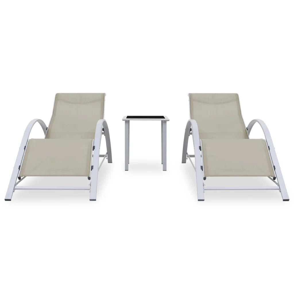 Lettini Prendisole con Tavolino 2 pz-Set di 2 Lettini per esterni in Alluminio Crema