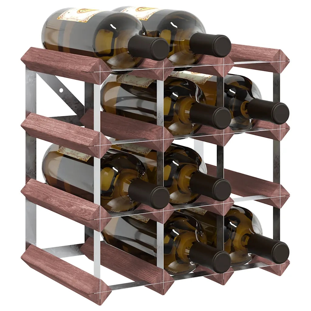 Portabottiglie per 12 Bottiglie Legno Massello di Pino Marrone