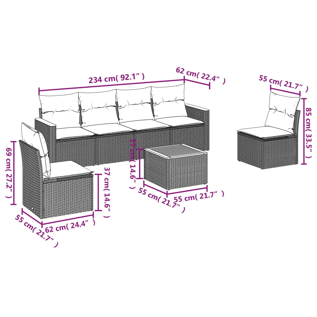 Set Divani da Giardino 7 pz | Set Salotto da Giardino con Cuscini Grigio in Polyrattan