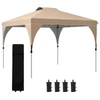 Gazebo da Giardino 3x3 m Pieghevole con Altezza Regolabile e Borsa di Trasporto con Ruote, Beige