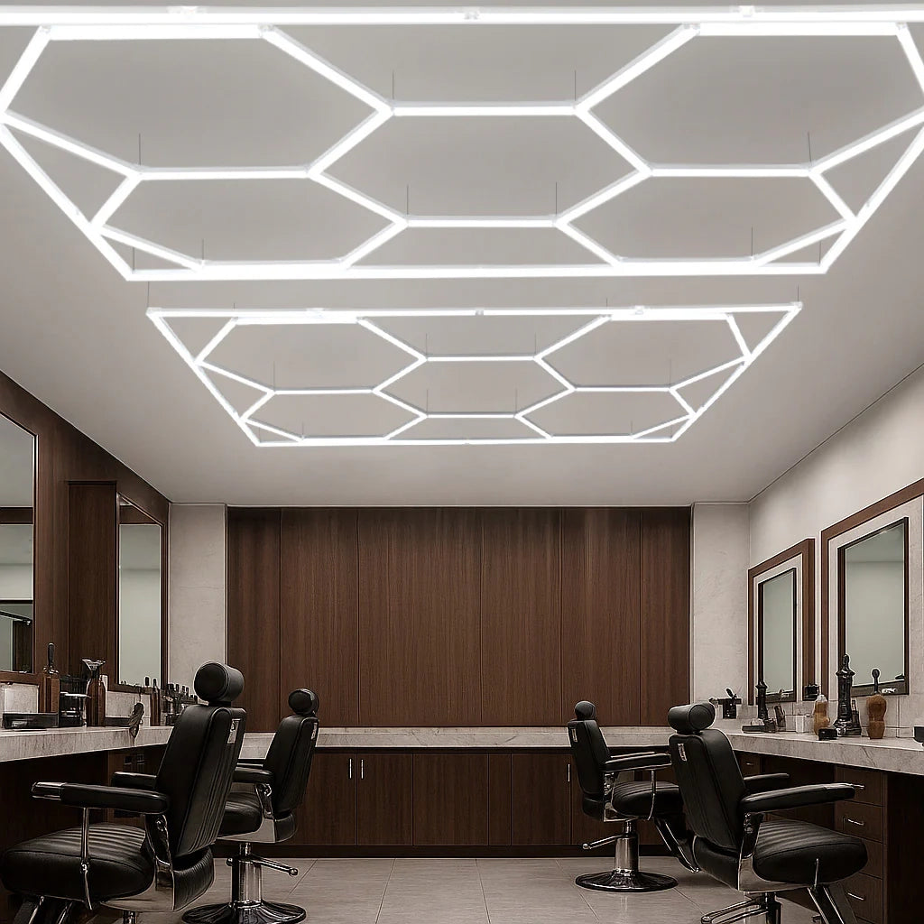 Illuminazione LED Esagonale x10 6000K con Cornice per Garage e Officina
