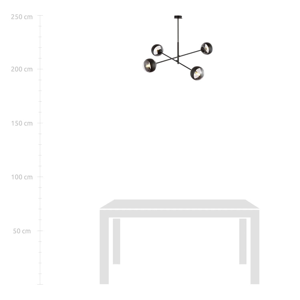 Lampadario Contemporaneo Yama Acciaio Nero 4 Luci E14 Ip20
