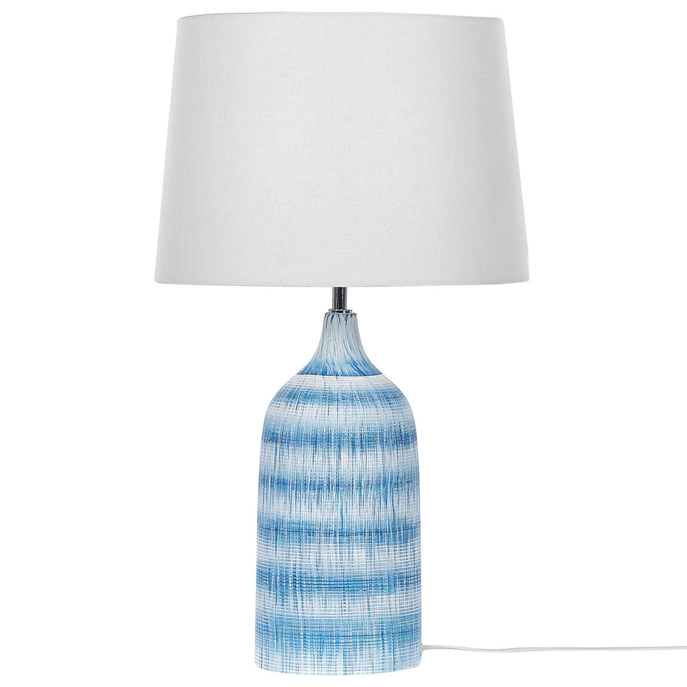 Lampada da tavolo Base in ceramica blu 66 cm Paralume in tessuto bianco Lampada da comodino classica
