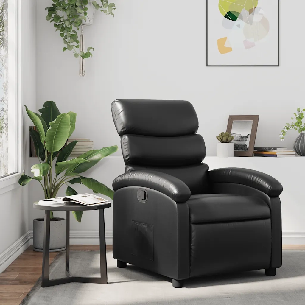 Divano Sedia-Poltrona Reclinabile Nera in Similpelle 612438