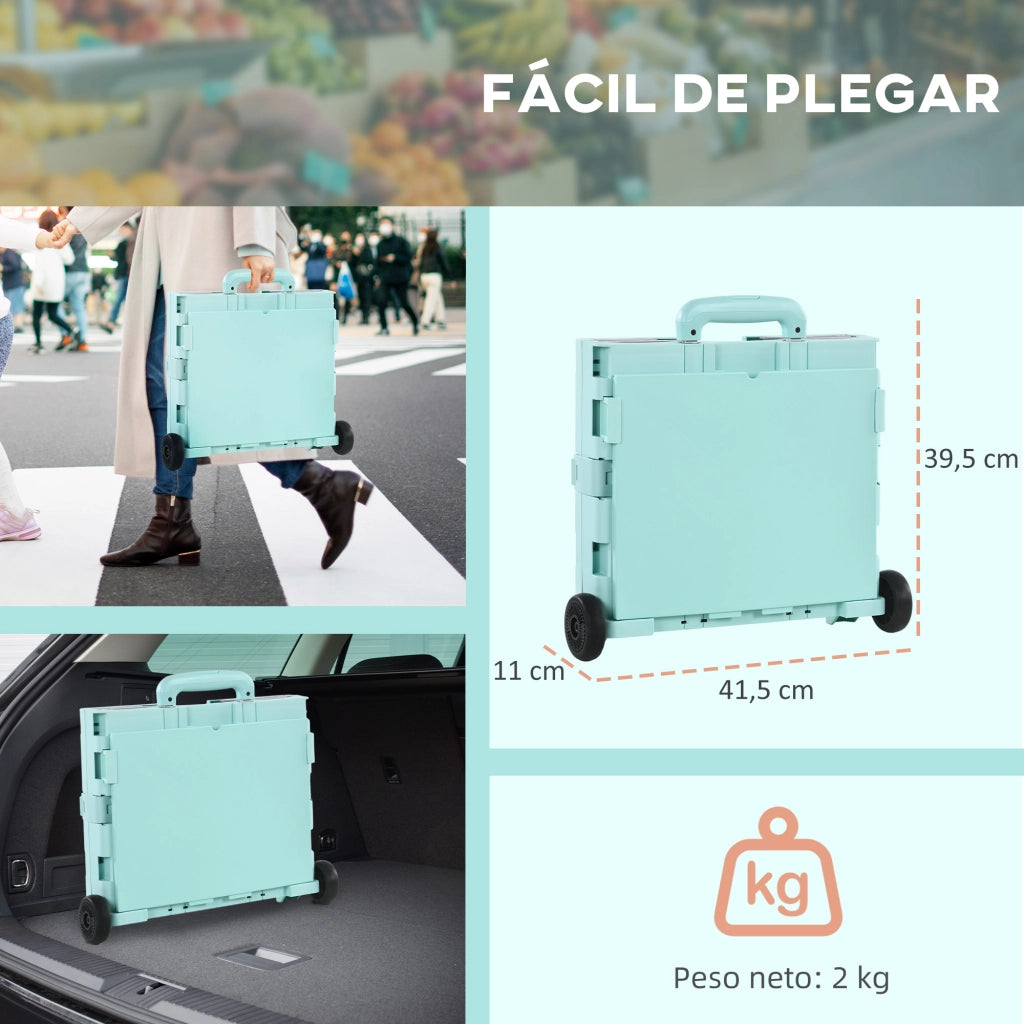 Carrello per Supermercato con 2 Ruote ¨C zephmum ¨C Verde 41.5x32.5x85 cm