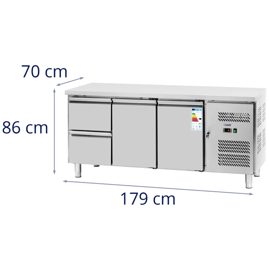 Tavolo refrigerato professionale 417 litri 2 x GN 1/2 + 2 porte 179 x 70 cm acciaio inox 14_0010036