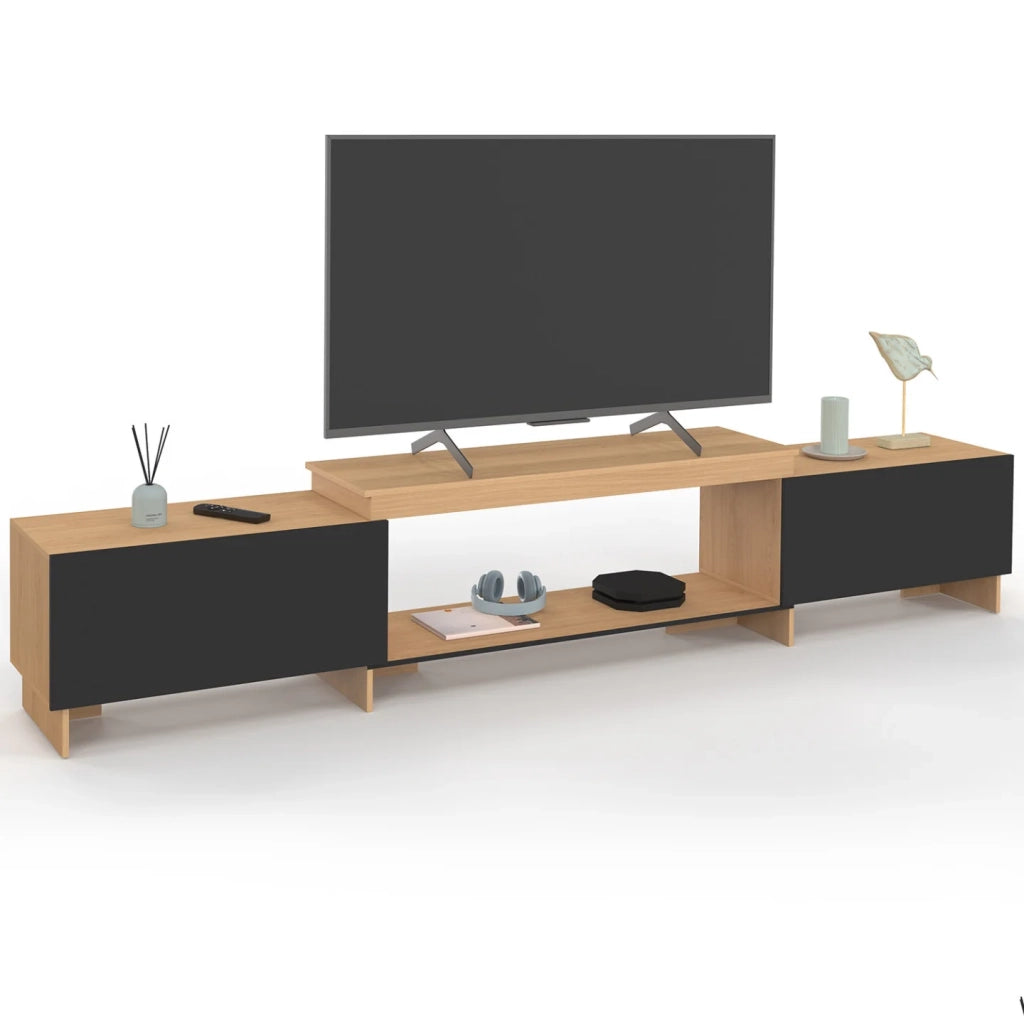 IDMarket - VLAD Mobile TV allungabile a 2 ante in legno e nero 140-240 cm