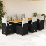 vidaXL Set Bistrò da Giardino 9 pz con Cuscini in Polyrattan Nero