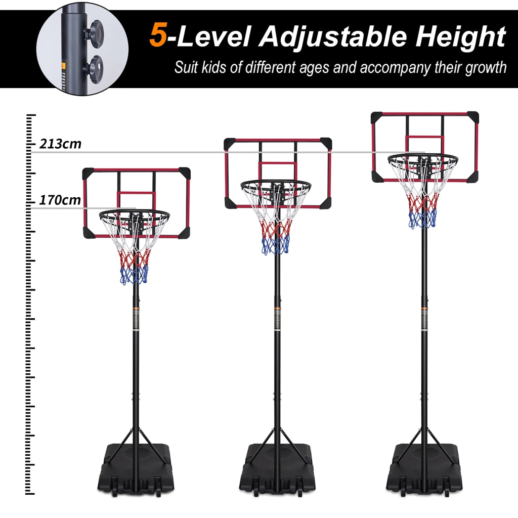 Canestro da basket regolabile in altezza con ruote per interni ed esterni in PE rattan e ferro nero e rosso