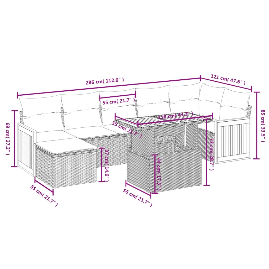 Set Divano da Giardino 8 pz con Cuscini Grigio in Polyrattan
