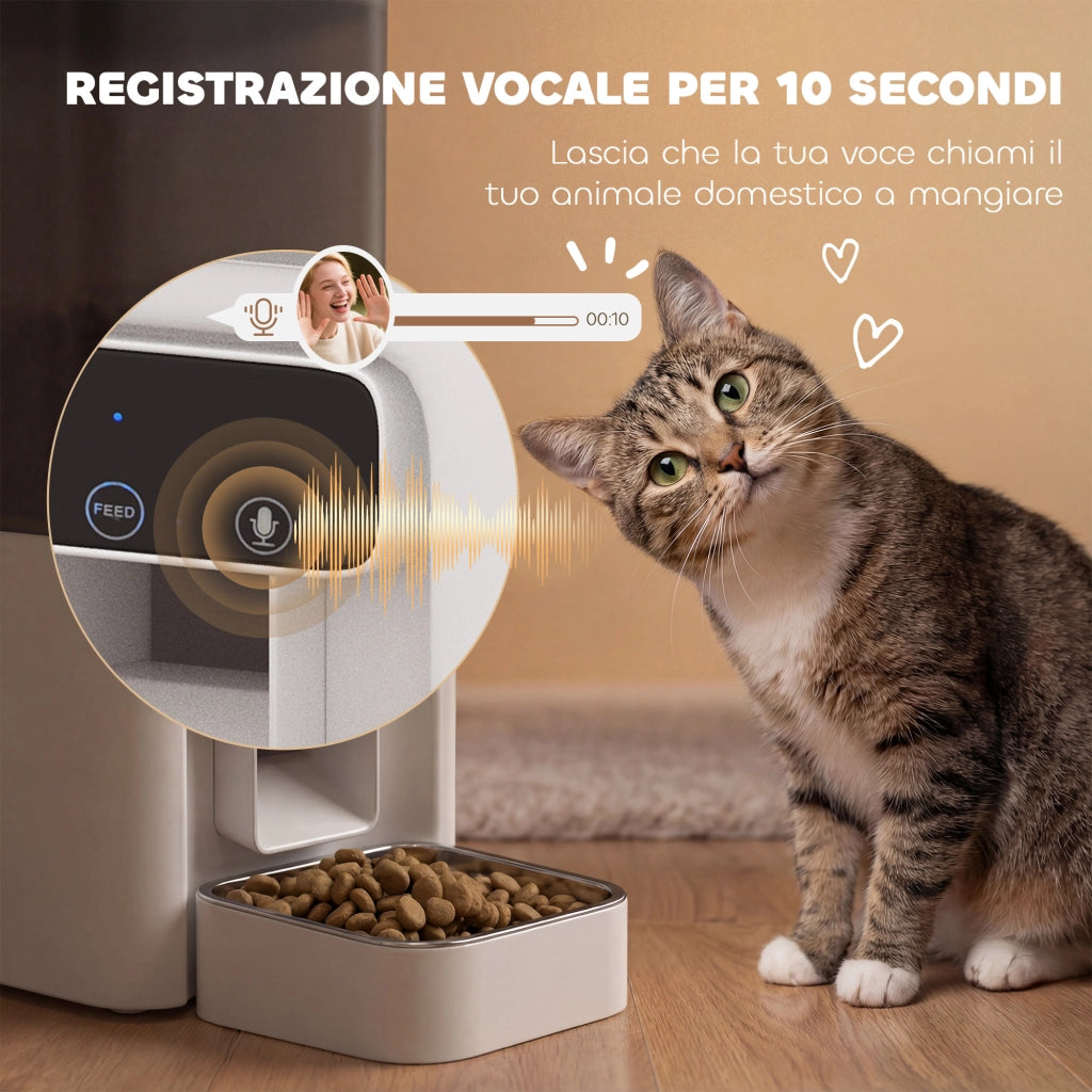 Distributore Automatico di Cibo per Gatti 4.5L con APP e Registratore Vocale