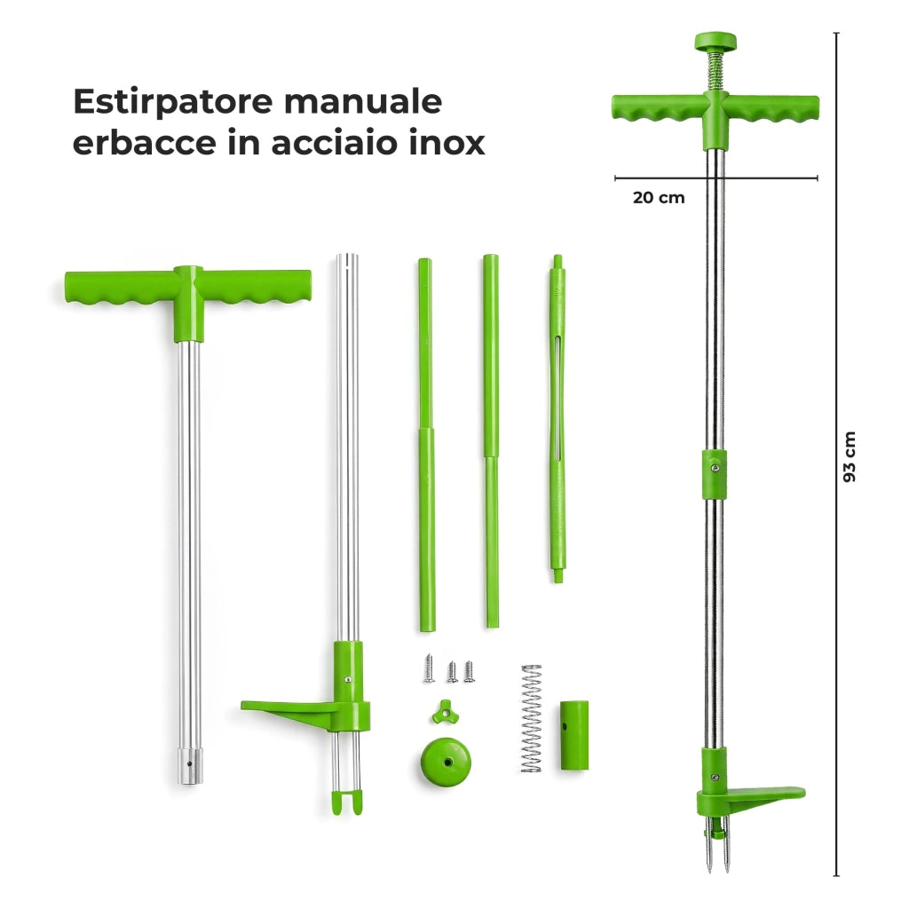 Estirpatore Manuale Erbacce in Acciaio Inox con Manico Ergonomico 100 cm, Estrattore Radici a 3 Denti con Pedale, Rimuovi Infestanti da Giardino Senza Sforzo