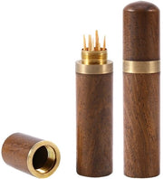 Dispensatore di interdenti elegante con contenitore in legno - Ospite per interdenti - Piccolo contenitore per pillole - Manufatto artigianale - Lavorazione del legno di alta qualità - Altezza 8,2 cm