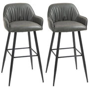SET 2 SGABELLI DA BAR MODERNI CON POGGIAPIEDI E SCHIENALE FINTA PELLE PU E ACCIAIO GRIGIO
