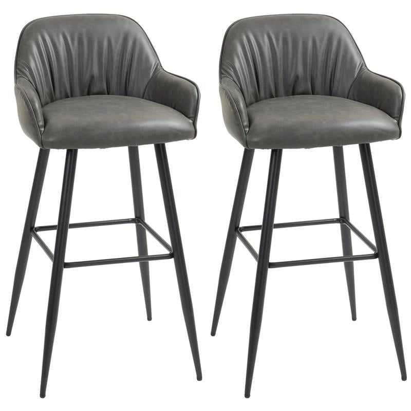 SET 2 SGABELLI DA BAR MODERNI CON POGGIAPIEDI E SCHIENALE FINTA PELLE PU E ACCIAIO GRIGIO