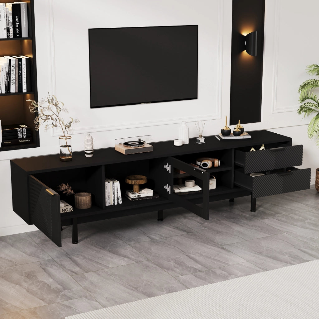 Mobile TV con 2 Ante e 2 Cassetti; 2 Vani Semiaperti; Stile Moderno; 200??40??50;5 cm; in Pannello Truciolare; Nero
