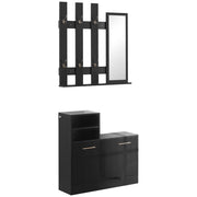 EasyComfort Set Appendi Abiti da Ingresso con Specchio e Scarpiera per 8 Paia di Scarpe, Nero Lucido