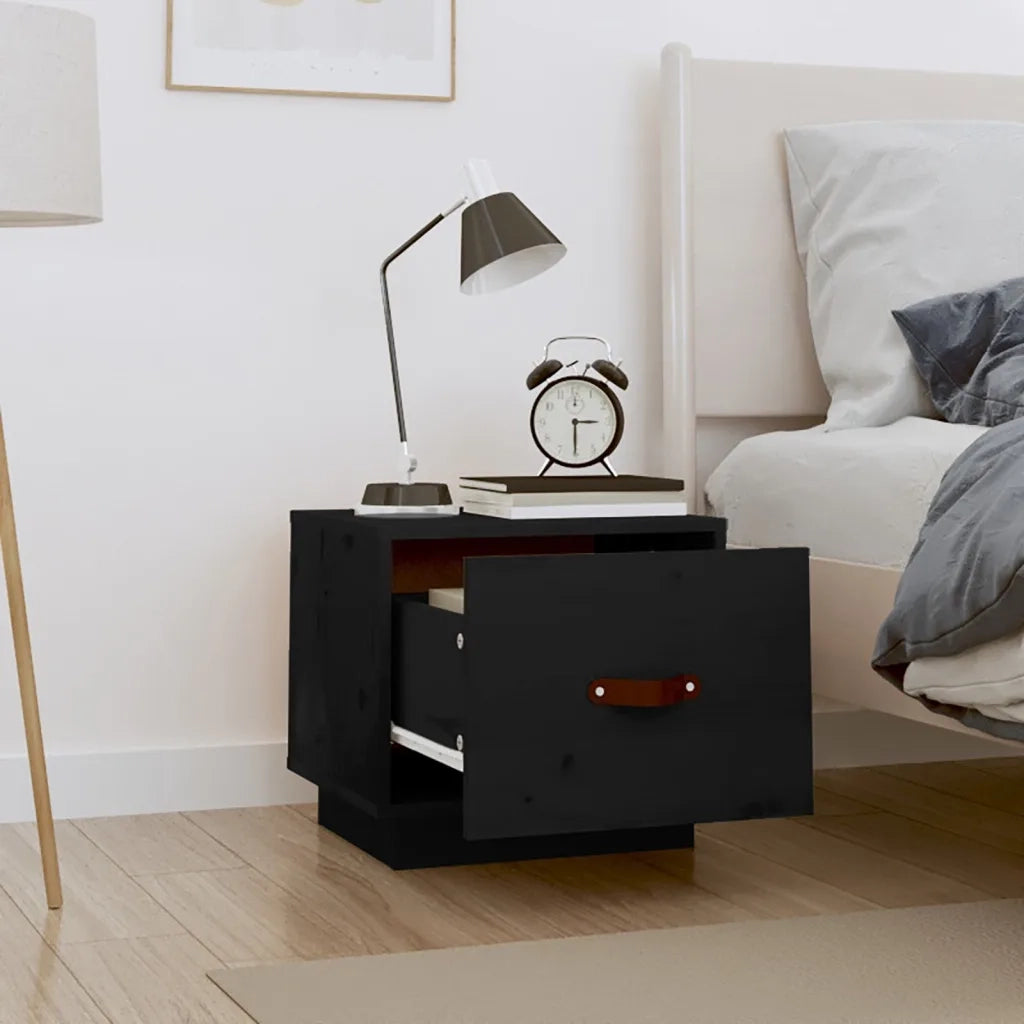 Comodini 2 pz-Set di 2 Tavolino da notte Neri 40x34x35 cm in Legno Massello di Pino