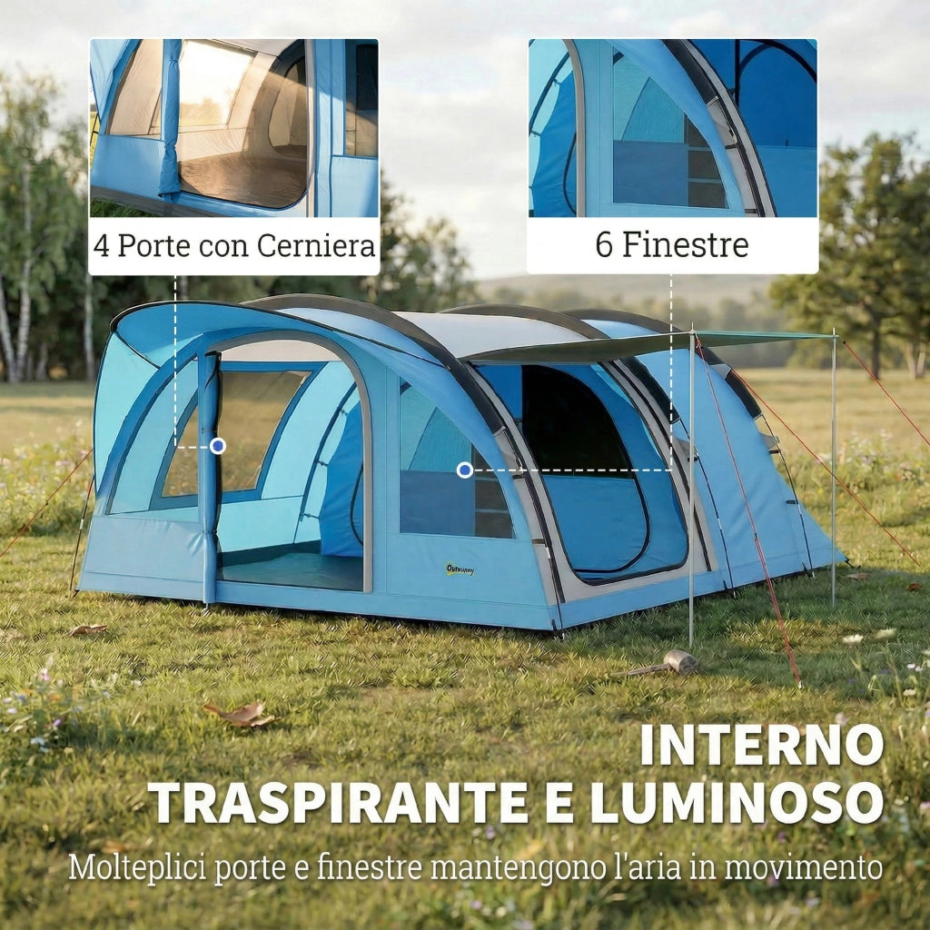 Tenda da Campeggio Tunnel 2 Stanze 4 Persone 200cm ¨C zephmum ¨C Azzurro Impermeabile 3000mm