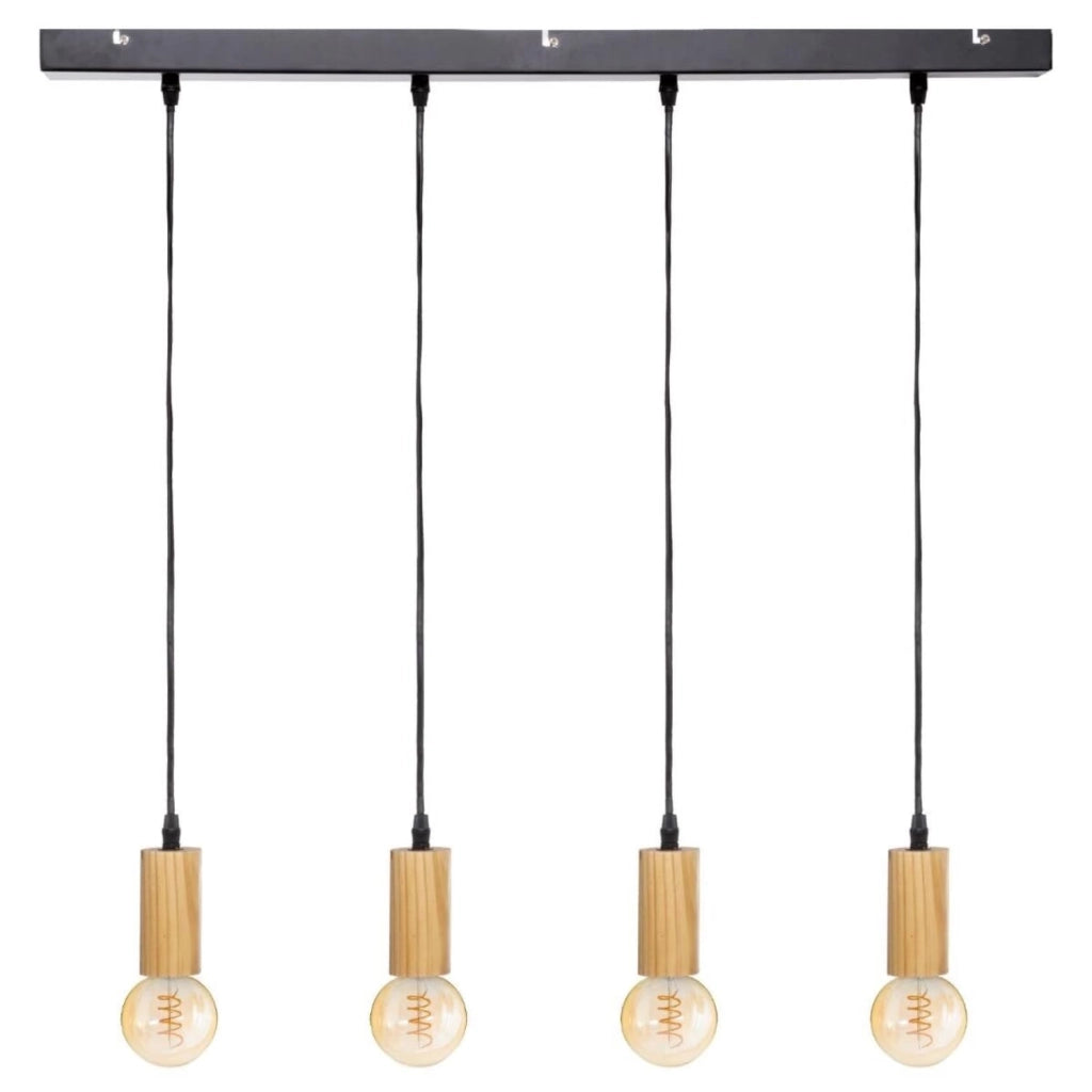 MOHOME Lampada Sospensione 4 Luci E27 Industriale Legno Vintage Plafoniera Lampadario Soffitto Paralume Ferro Illuminazione Sala Pranzo Soggiorno Camera Letto Ufficio