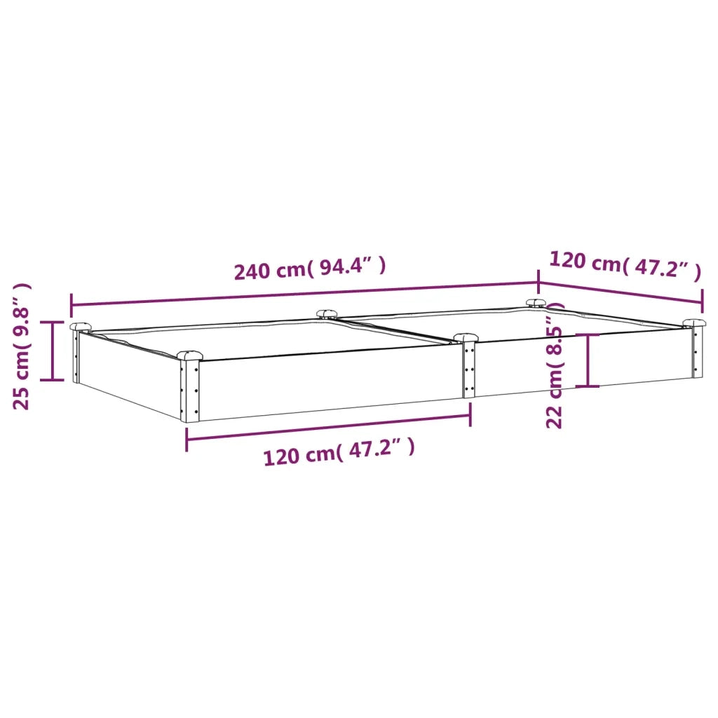 Fioriera da Giardino Fodera Marrone 240x120x25cm Massello Abete 364302