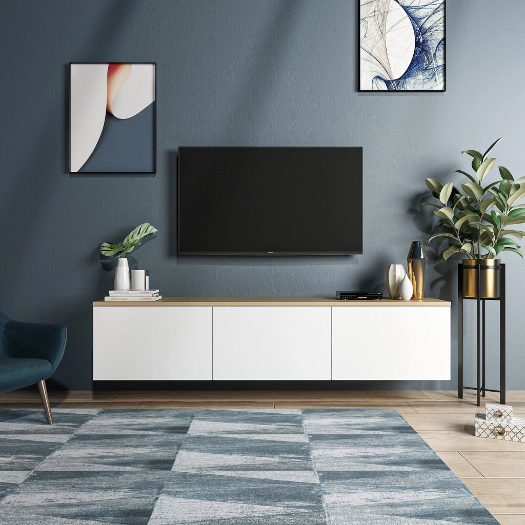 Mobile TV in legno "Neon" - 160 x 32 x 35 cm - Rovere bianco