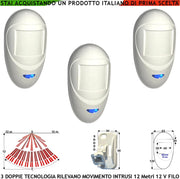 Sensore di Movimento 3 Doppia Tecnologia Grandangolo x Antifurto Portata 12 MT da Interno Rileva Intruso Alim. 12 V Assorb. 40 mA Infrarosso Lente 18 Fasci su 4 Piani ERS Contenitore Bianco Snodo ABS