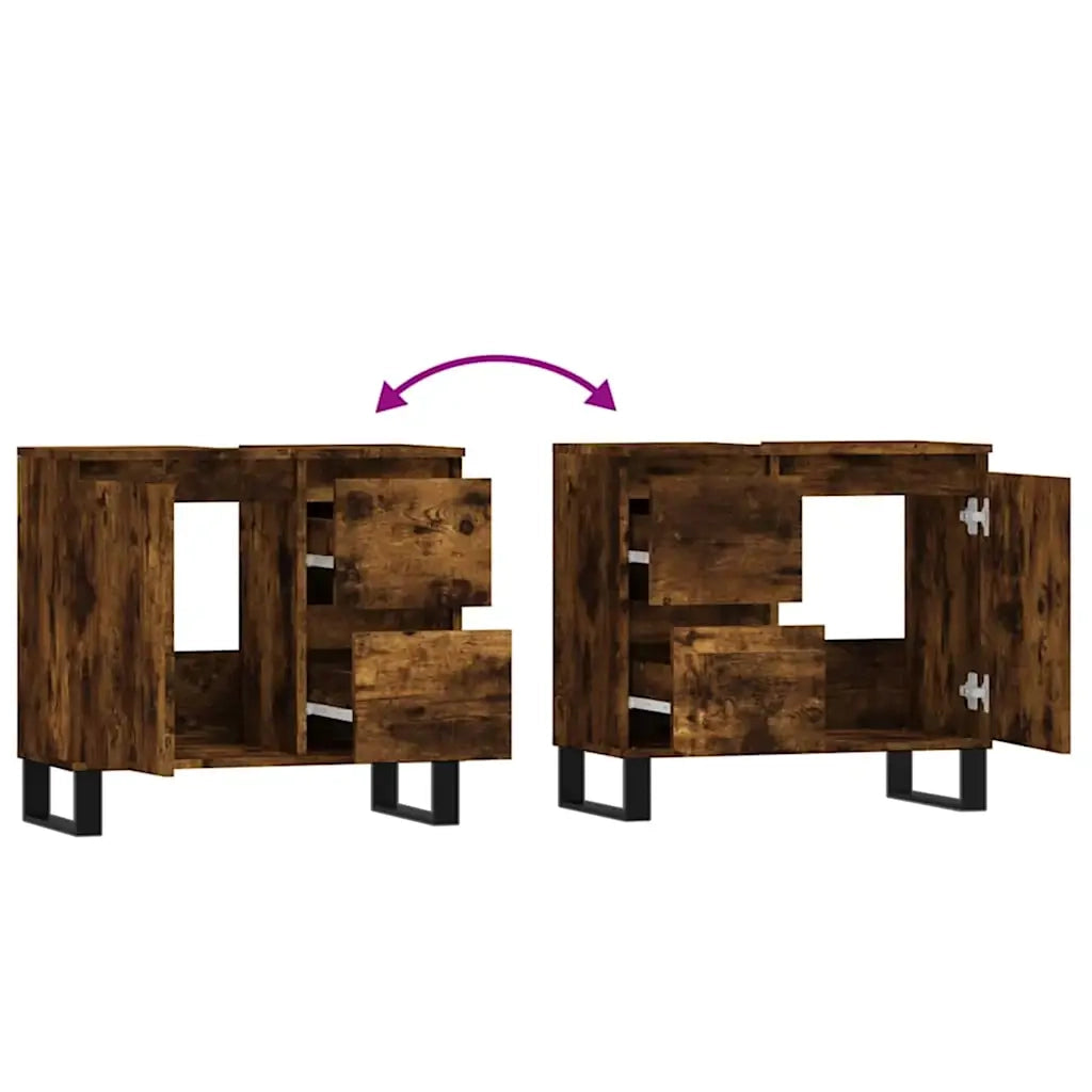 Armadietto Bagno Rovere Fumo 65x33x60 cm in Legno Multistrato 831617