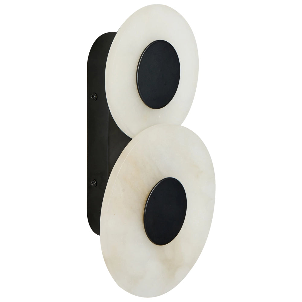 Set di 2 applique a LED con paralume rotondo in marmo bianco e base in metallo, stile moderno