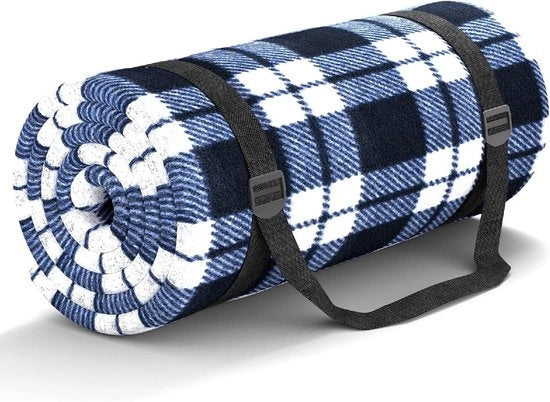 Assecco per picnic 200x200cm - Impermeabile e resistente al sabbia - Pieghevole con cinghia a spalla - Lavabile asciugabile - Tela da giardino a riquadri blu e bianco