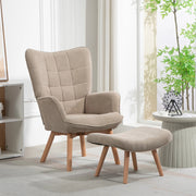 Poltrona relax con pouf in poliestere, colore khaki