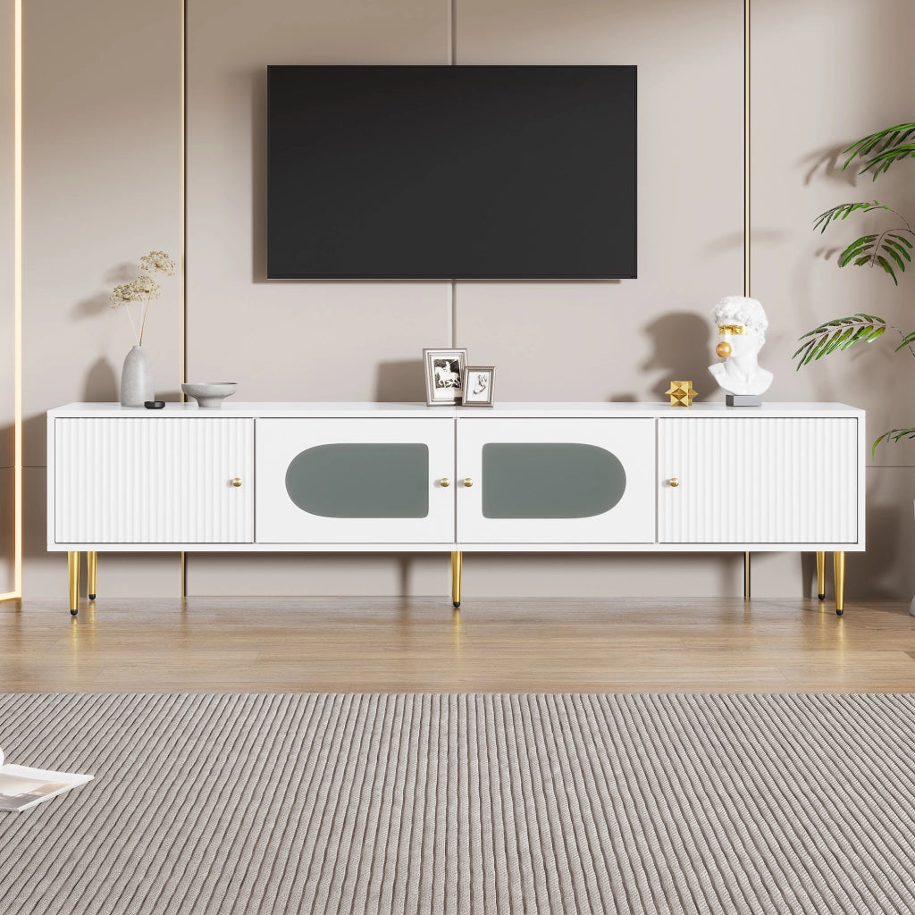 Mobile porta TV con 4 ante, 2 passacavi e cerniere silenziose, pannello truciolare bianco, 170 × 35 × 50 cm