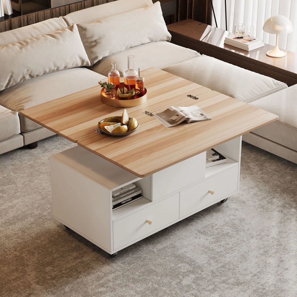 Tavolino da salotto 100x50x47.5 cm; sollevabile e pieghevole; MDF; colore naturale