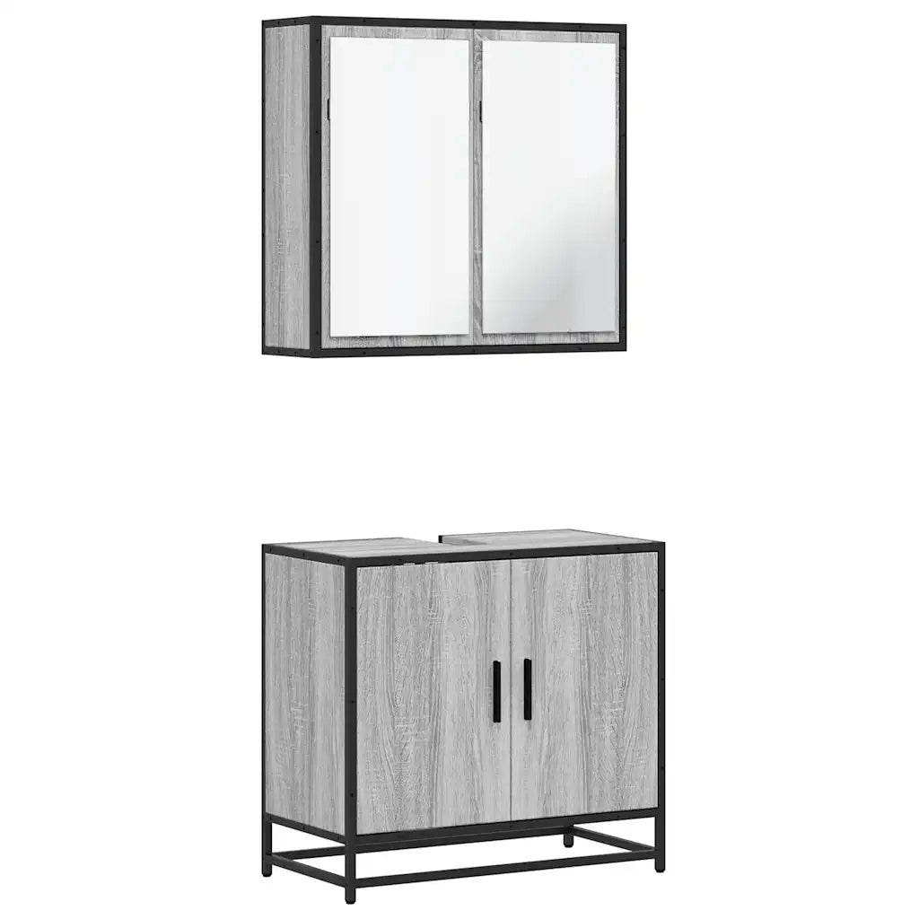 Set Mobili da Bagno 2 pz Grigio Sonoma in Legno Multistrato