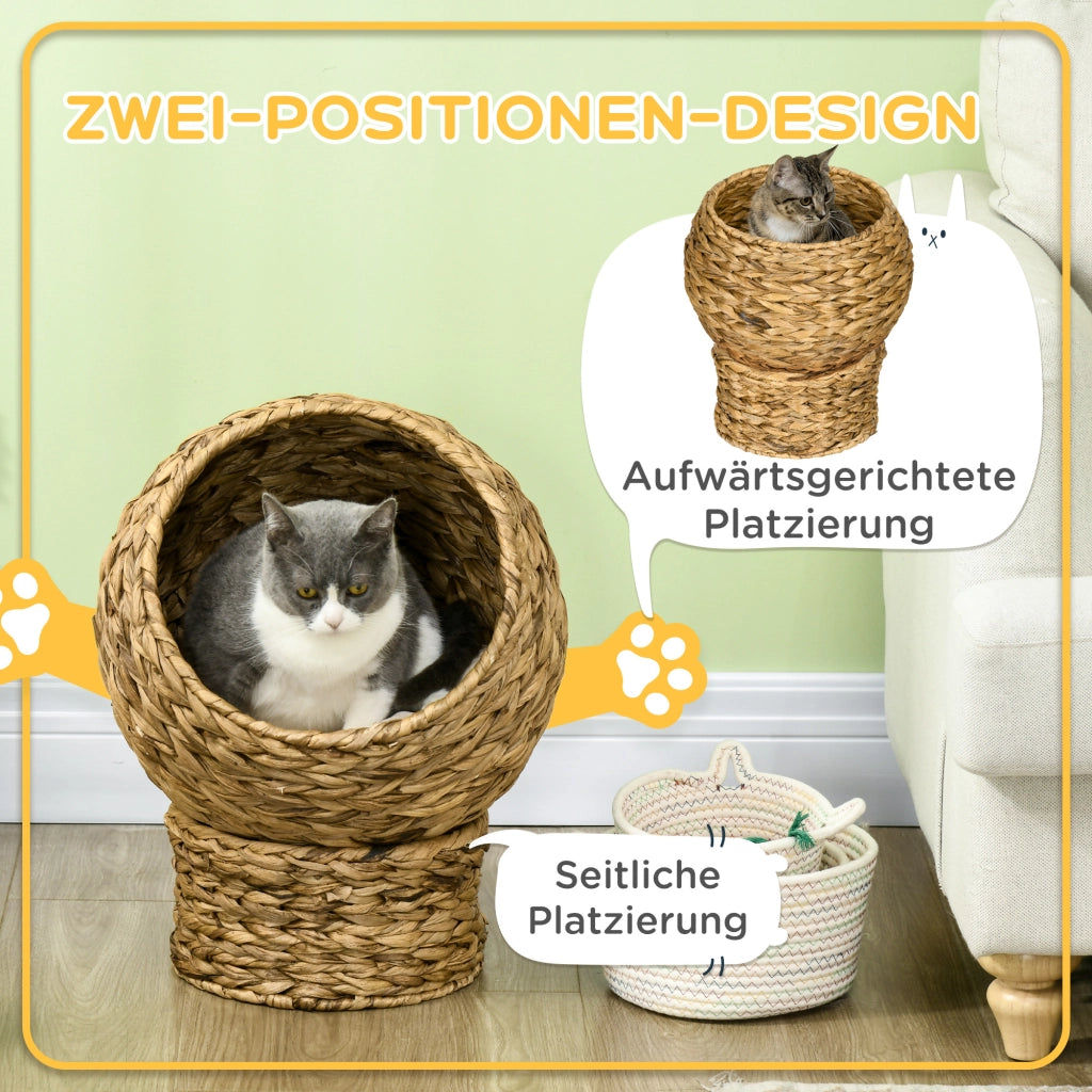 Casetta per Gatti in Rattan con Cuscino ¨C Zephmum ¨C Marrone 40x37x51 cm