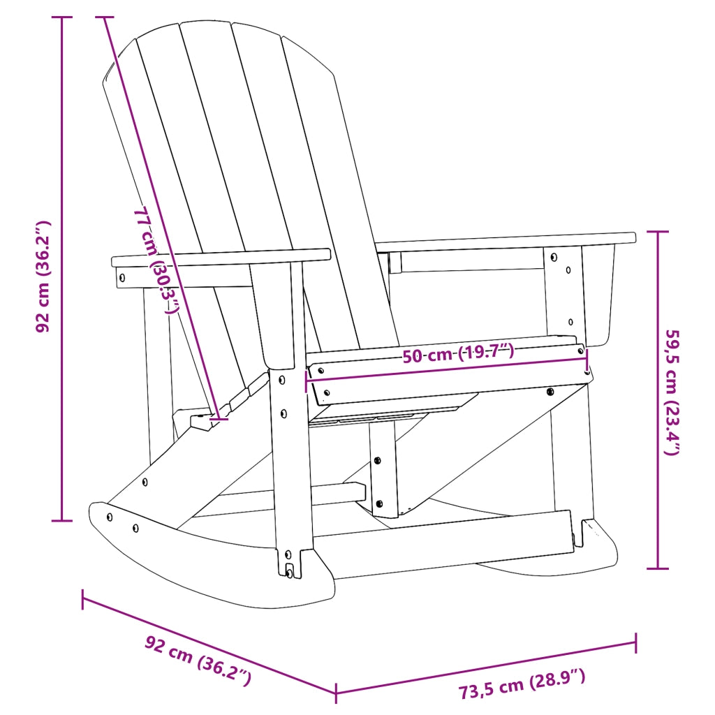 Sedia a dondolo Adirondack Nera 73.5x92x90 cm HDPE