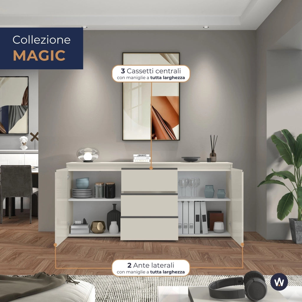 WHOUS Credenza Magic 2 ante e 3 cassetti centrali cashmere 180x40x80 cm