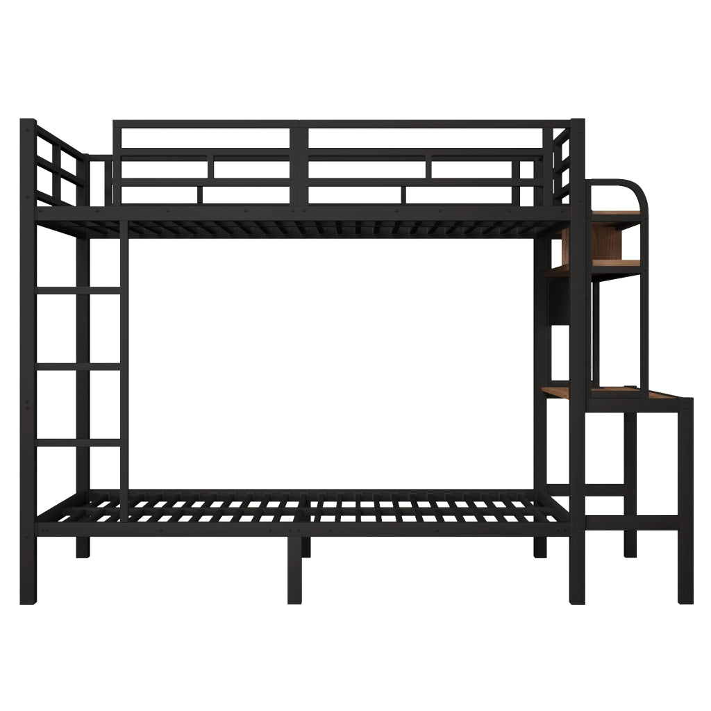 Letto a castello, 90 x 200 cm, struttura in ferro, con ripiano portaoggetti, scrivania, luce a LED, presa USB, nero