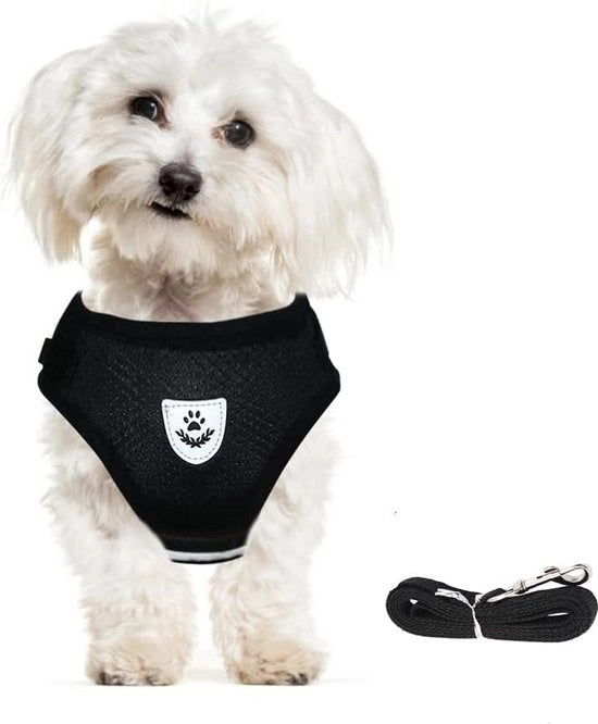 Hondentuig con cintura, Collare Riflettente con Cuffie Soffice, Adattabile, Borsttuig per Cuccioli, Gatti, Nero Vest (Nero, XS - Altezza del petto: 26-29 cm)
