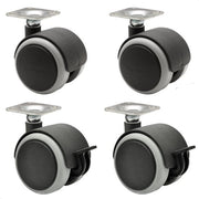 Set di ruote per mobili/doppie ruote 4 pezzi - diametro 50 mm - altezza 65 mm - superficie morbida - piatto di viti 42 x 42 cm - 2 con chiusura - capacità di carico 50 kg/ruota