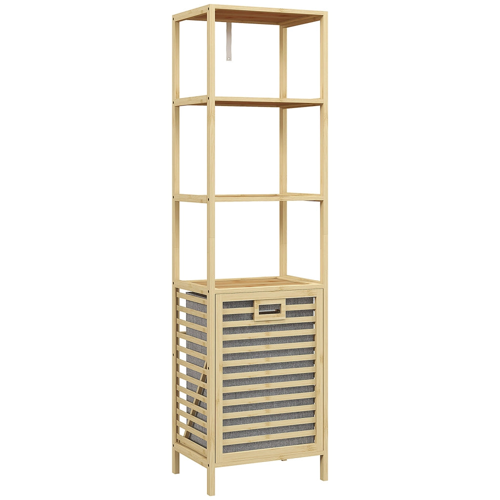 Mobile Bagno con Ripiani e Cesto Lavanderia ¨C Zephmum ¨C Legno Naturale 44x33x160 cm