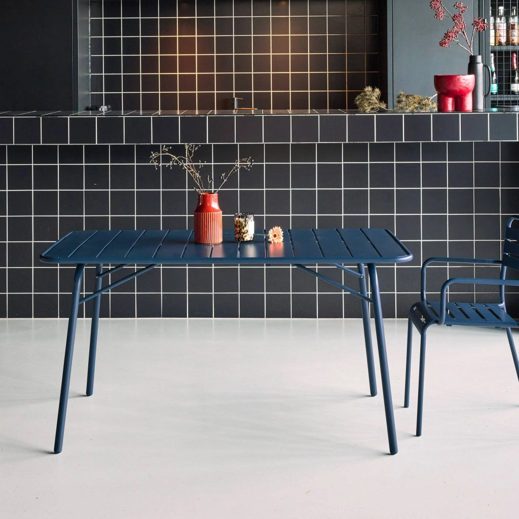 Tavolo da giardino bistrot pieghevole in metallo 6 posti, 140cm, blu
