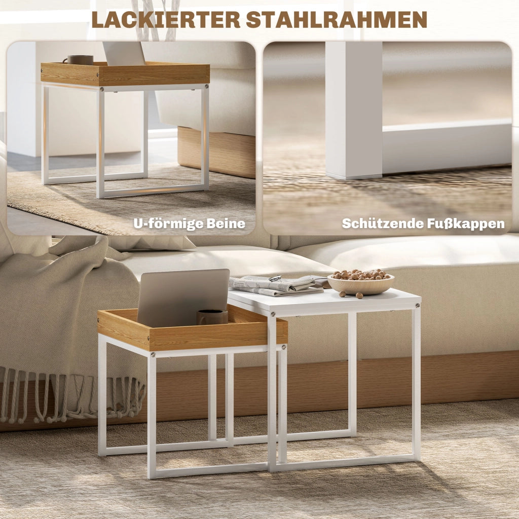 Tavolino da caff¨¨ moderno, set di 2 ¨C zephmum ¨C MDF, metallo, bianco